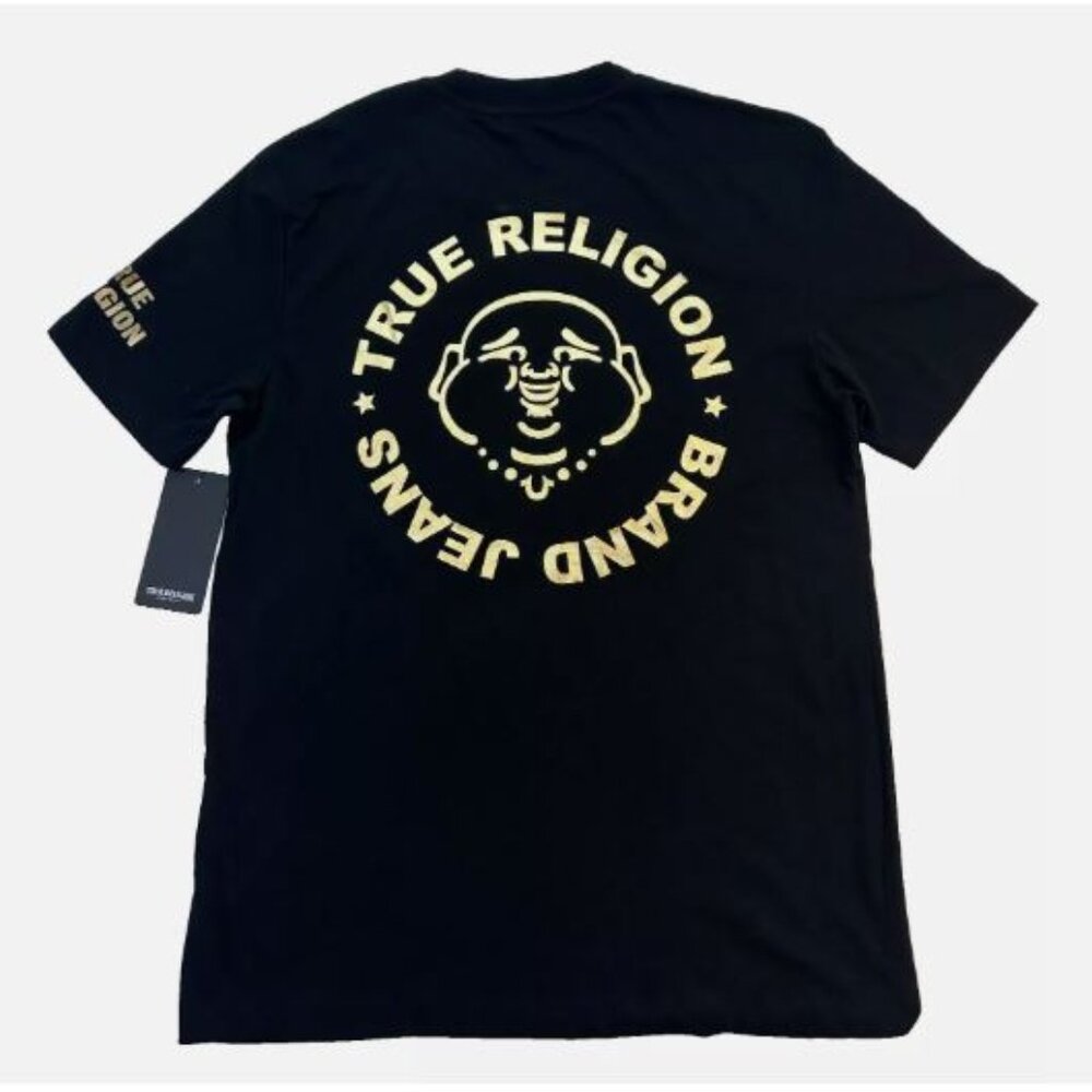 True Religion Stamp Foil SS Tee T-Shirt Size L 100% Cotton Crew Neck Jet Black